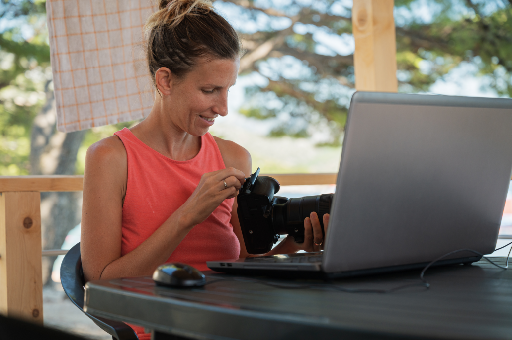 woman making photo video content